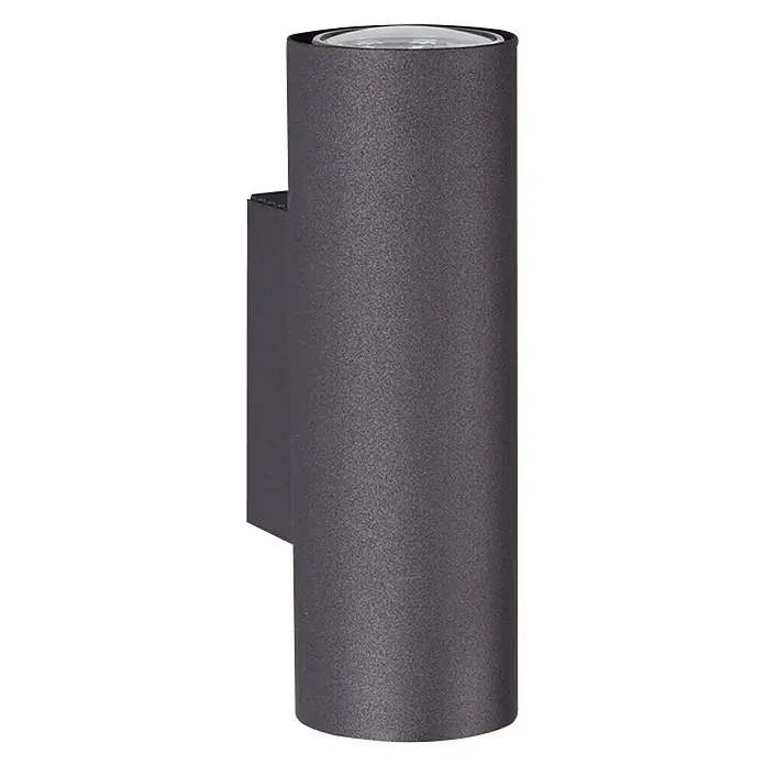 Trio Leuchten Marley Wandleuchte rund - 70 W, L x B x H: 8 x 6 x 18 cm, Schwarz, GU10 - Nahaufnahme einer modernen, anthrazitfarbenen Außenwandleuchte in zylindrischer Form, die elegantes Lichtdesign für den Außenbereich bietet.