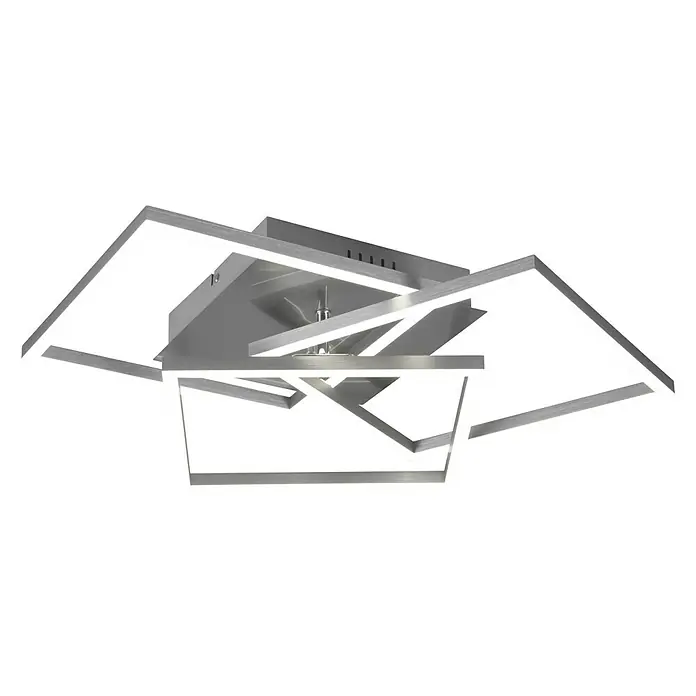 Reality Leuchten LED-Deckenleuchte Mobile - 28 W, L x B x H: 42 x 39 x 10 cm, Nickel-matt - Moderne Deckenleuchte mit quadratischen LED-Rahmen in Silberoptik. Ein stilvolles Beleuchtungselement für jeden Raum.