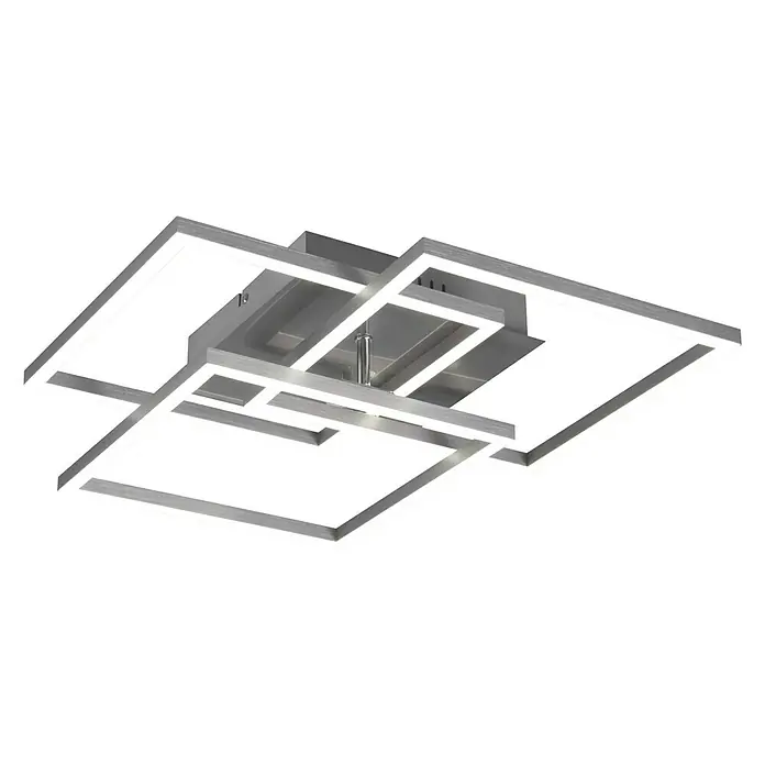 Reality Leuchten LED-Deckenleuchte Mobile - 28 W, L x B x H: 42 x 39 x 10 cm, Nickel-matt - Moderne LED-Deckenleuchte mit überlappenden Quadraten in Silber und weißem Licht. Ideal für zeitgenössische Wohnräume.