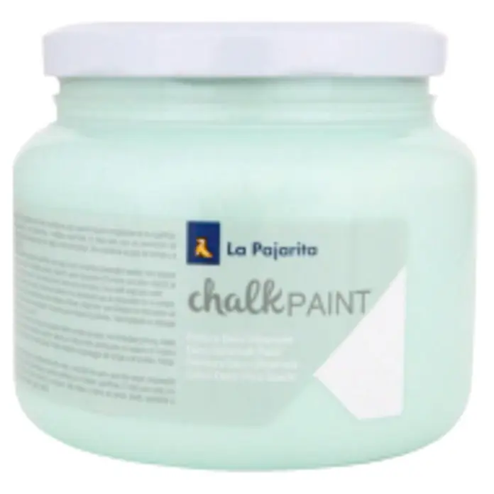 La Pajarita Pintura de tiza Chalk Paint - Mint, 500 ml, Mate - Un bote de pintura a la tiza La Pajarita en un color pastel claro. Ideal para muebles, piezas de decoración y proyectos de bricolaje con aspecto vintage.