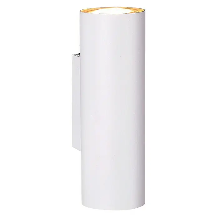 Trio Leuchten Marley Wandleuchte rund - 70 W, L x B x H: 8 x 6 x 18 cm, Weiß, GU10 - Eine weiße, zylindrische Wandleuchte mit warmem Licht, die eine moderne und minimalistische Beleuchtungslösung darstellt.