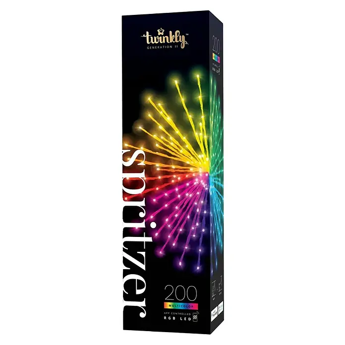 Twinkly LED-Dekoleuchte Spritzer - Netzbetrieben - Produktbild einer Twinkly Spritzer Lichterkette der Generation II mit 200 RGB LED Multicolor für den Innen- und Außenbereich.