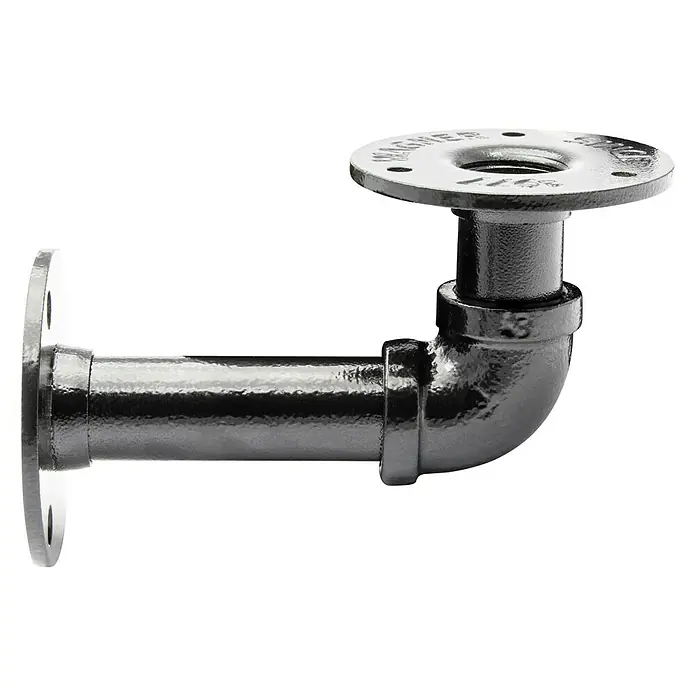Wagner System Möbelfuß - Ø x H: 3,25 x 12 cm, Stahl - Schwarze Eisenrohrhalterung zur Wandmontage mit Flansch für industrielle Regale oder DIY-Projekte.