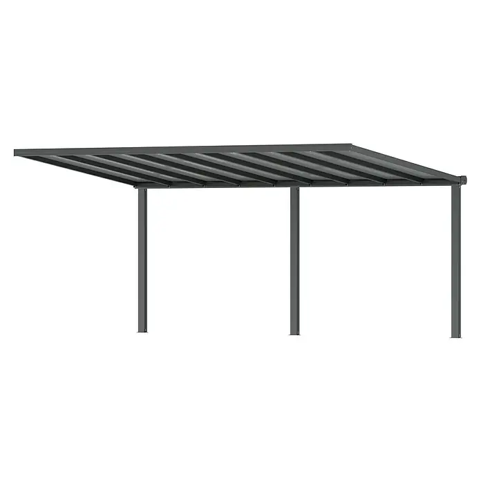 Gardendreams Terrassenüberdachung Comfort - B x T: 544 x 300 cm, Anthrazitgrau, Polycarbonat, Transparent - Eine graue Pavillonstruktur mit einem schattenspendenden Dach. Perfekt für Garten oder Terrasse.