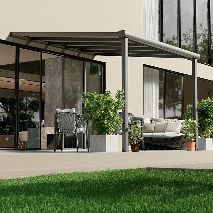 Gardendreams Terrassenüberdachung Comfort - B x T: 304 x 300 cm, Anthrazitgrau, Polycarbonat, Transparent - Die Pergola bietet mit ihrem modernen Design einen stilvollen und schattigen Außenbereich, ideal für entspannte Stunden im Freien.