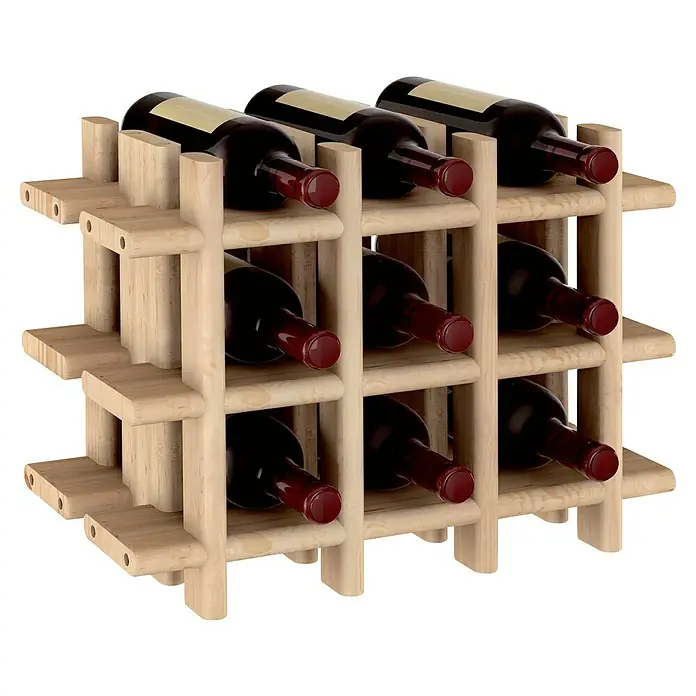 Astigarraga Estantería para botellas Rioja - L x An x Al: 43 x 22 x 32,5 cm - Botellero de madera clara con nueve botellas de vino tinto, perfecto para guardar tu colección de vinos con estilo.