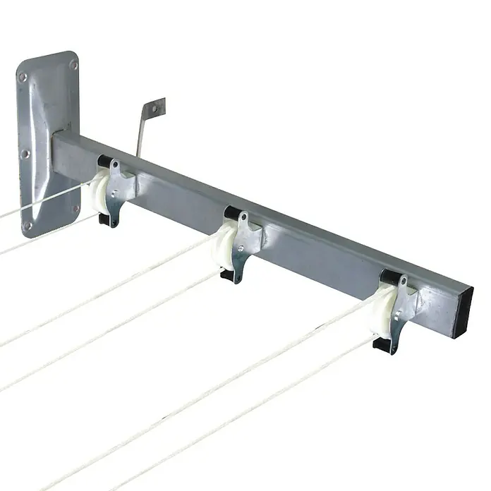 Tendedero de pared Mural - Longitud cuerda de tender: 12 m, 8,8 cm, Color: Plateado - Tendedero de ropa de pared con múltiples líneas. Diseño robusto y ahorrador de espacio para un secado eficiente.