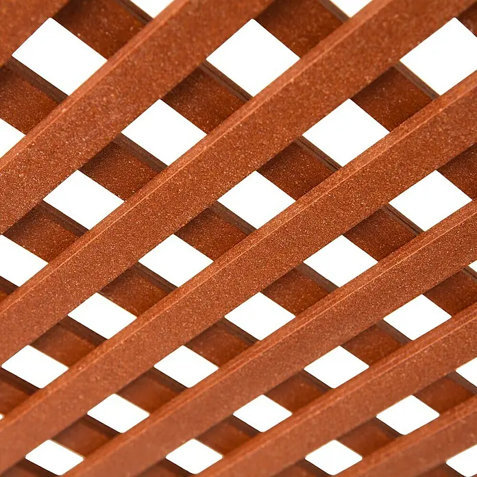 Celosía LOP - An x Al: 1 x 2 m, Marrón - Primer plano de una valla de celosía de plástico marrón con aberturas cuadradas, ideal para proyectos de jardinería y paisajismo.