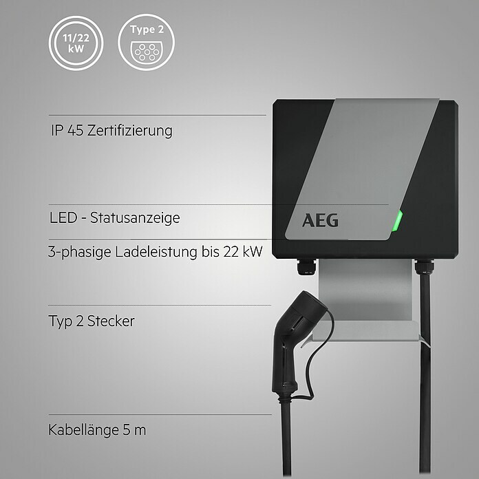 AEG E-Auto Ladestation Wallbox WB 22Ladeleistung: 22 kW Info