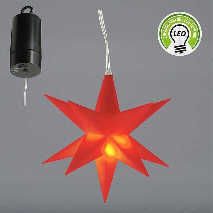LED-Stern 3D Kunststoff hängend (Rot, Warmweiß, 2-flammig, Außen)