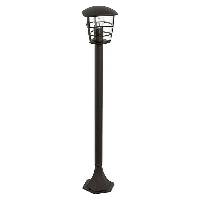 Eglo Aloria Lámpara de pie para exterior - 60 W, Color del marco: Negro, 17 x 17 x 94 cm, Sin bombillas - Elegante lámpara de jardín negra con carcasa transparente y diseño decorativo de bombilla, perfecta para iluminación exterior.