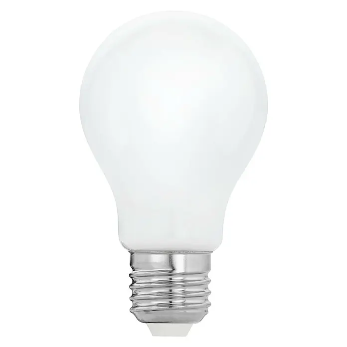 Eglo LED-Lampe - E27, Dimmbar, Warmweiß, 870 lm, 7,5 W - Nahaufnahme einer E27 LED-Lampe mit matter Oberfläche, die ein weiches und gleichmäßiges Licht für den Wohnbereich bietet.