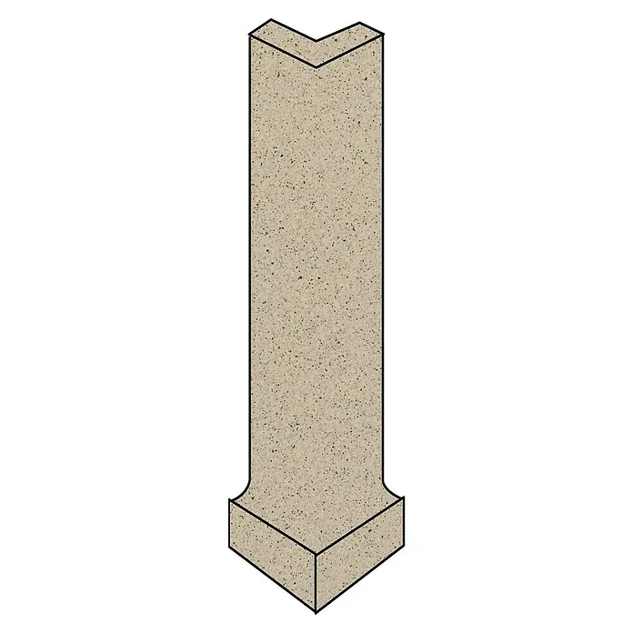 Sockelfliese Cefalu Hohlkehle Außen - 10 x 2,5 cm, Grau, Matt - Dekorativer Eckpfeiler in sandbeige mit feinen dunklen Sprenkeln und schwarzer Umrandung. Perfekt für Innen- und Außendesign, die ein besonderes Detail suchen.
