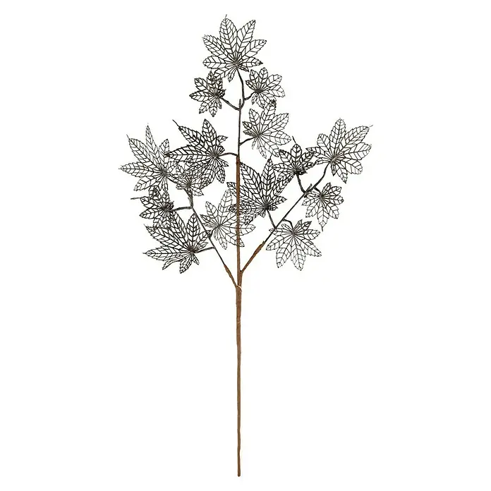 Kunstblume Ahornzweig - Schwarz, 3 x 25 x 76 cm - Detailaufnahme eines dekorativen silbernen Ahornzweigs, ideal für festliche Dekorationen und saisonale Arrangements.
