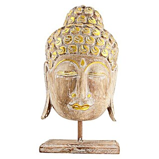 Figura decorativa Budda Neo (L x An x Al: 24,5 x 12,5 x 48 cm, Dorado | Natural, Madera)