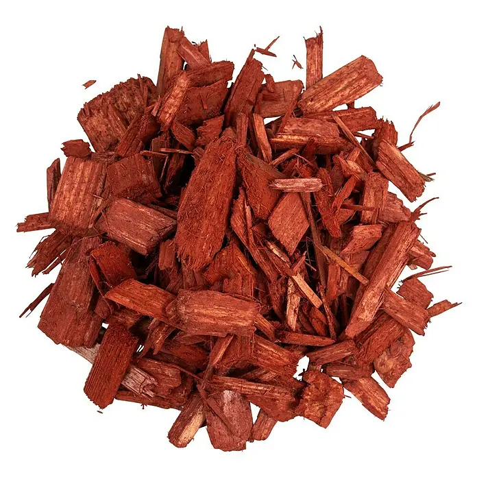 Bevermann Dekormulch - 50 l, Ziegelrot - Rote Holzhackschnitzel: Perfekt für Gartenwege und Beete, die eine farbenfrohe und natürliche Abdeckung benötigen.