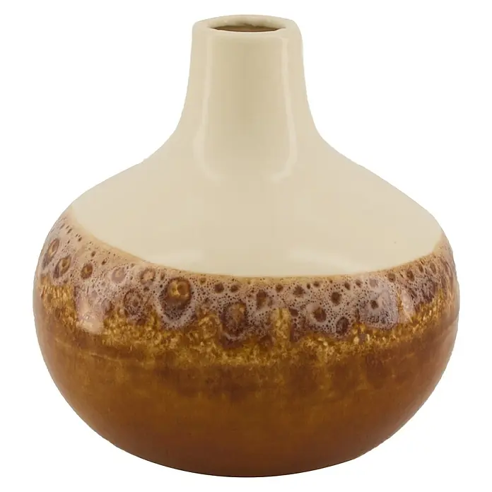 Vase - Ø x H: 16,5 x 16 cm, Keramik, Braun - Dekorative Keramikvase mit einem Farbverlauf von Creme zu Braun, ideal für Wohnaccessoires und als Blickfang.