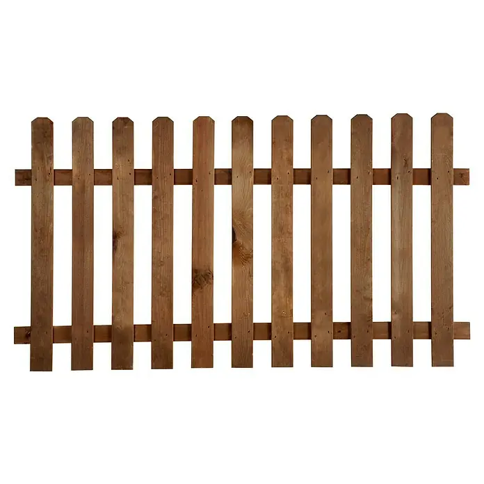 Cerland Valla de madera Mustang - L x Al: 180 x 100 cm, Marrón - Primer plano de una cerca de jardín de madera, que ofrece encanto rústico y delimitación funcional para cualquier espacio exterior.