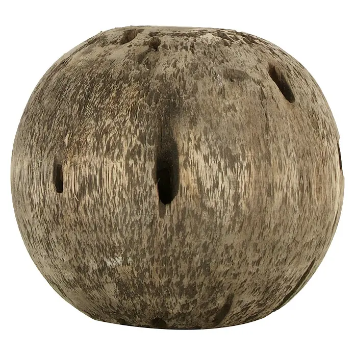 Dekoelement Kugel Albizia - Schwarz gewaschen, Holz, Durchmesser: 15 cm - Runde Holzkugel mit Löchern, ideal als dekoratives Element für Wohnräume. Perfekt, um einen rustikalen Touch zu verleihen.