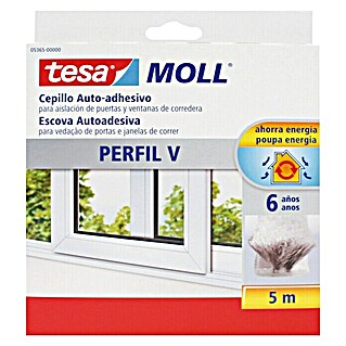 Tesa MOLL Cepillo Auto-adhesivo ventanas (Gris, 5 m x 5 mm, Apto para: Puertas de balcones)