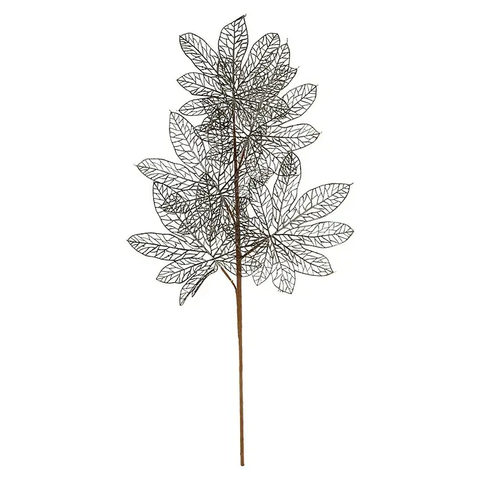 Kunstblume Blätterzweig - Schwarz, 3 x 25 x 76 cm - Dekorative silberne Kunstpflanze mit filigranen Blättern und braunem Stiel, ideal für festliche Dekorationen und als eleganter Blickfang.