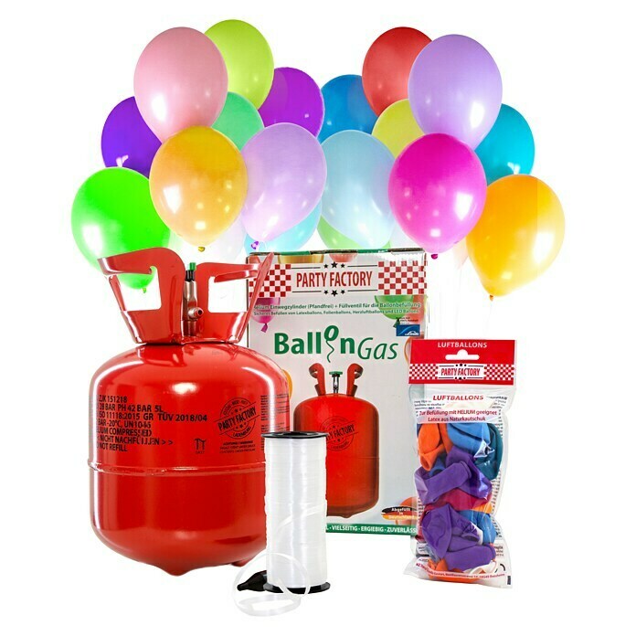 se Caius arkiv Party Factory Ballongas Helium inkl. 20 Ballons und 100 m Ballonschnur  (0,14 m³, Inhalt ausreichend für ca.: 20 Ballons) | BAUHAUS