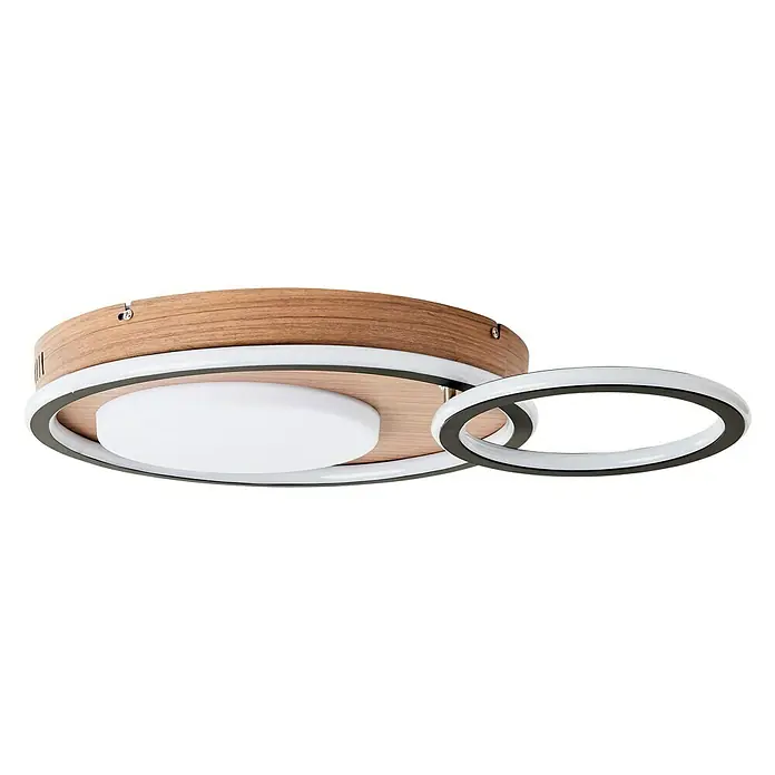 Brilliant LED-Deckenleuchte Karney - 48 W, L x B x H: 57 x 39,4 x 8 cm, Braun, Warmweiß - Moderne LED-Deckenleuchte mit Holzoptik und Ringdesign, ideal für stilvolle Innenräume und angenehme Beleuchtung.