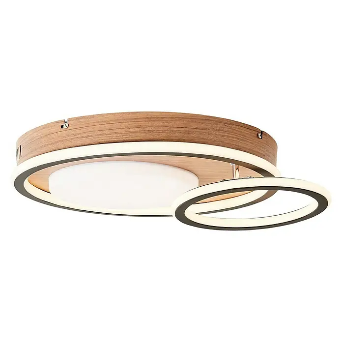 Brilliant LED-Deckenleuchte Karney - 48 W, L x B x H: 57 x 39,4 x 8 cm, Braun, Warmweiß - Moderne Deckenleuchte mit Holzstruktur und LED-Ringen, die ein warmes, einladendes Licht erzeugt. Ideal für stilvolle Wohnräume.