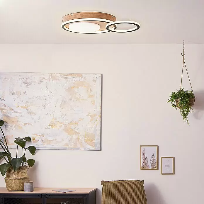 Brilliant LED-Deckenleuchte Karney - 48 W, L x B x H: 57 x 39,4 x 8 cm, Braun, Warmweiß - Stimmungsaufnahme