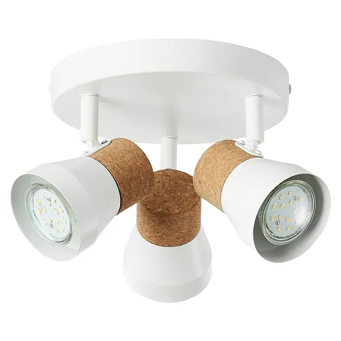 Brilliant Moka Wandstrahler - 10 W, L x B x H: 28 x 28 x 13 cm, Weiß, GU10, 3 Stk. - Deckenleuchte mit drei Strahlern in Weiß und Kork-Design. Die moderne Lampe sorgt für eine angenehme Beleuchtung im Raum.