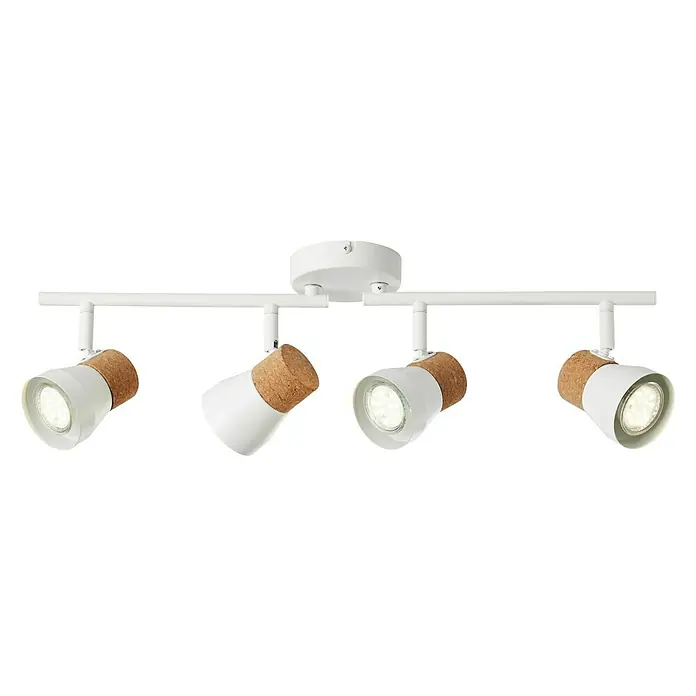 Brilliant Moka Wandstrahler - 10 W, L x B x H: 61 x 10 x 16,5 cm, Weiß, GU10, 4 Stk. - Die LED-Deckenleuchte mit vier Strahlern in Weiß und Korkoptik sorgt für eine stilvolle Beleuchtung in jedem Raum. Das moderne Design ist ein echter Hingucker.