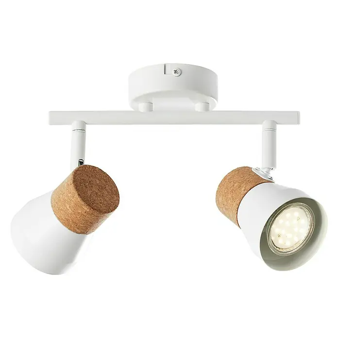 Brilliant Moka Wandstrahler - 10 W, L x B x H: 30 x 8 x 16 cm, Weiß, GU10, 2 Stk. - Elegante weiße Deckenleuchte mit zwei Spots und Korkdetails für stilvolle Beleuchtung in jedem Raum.