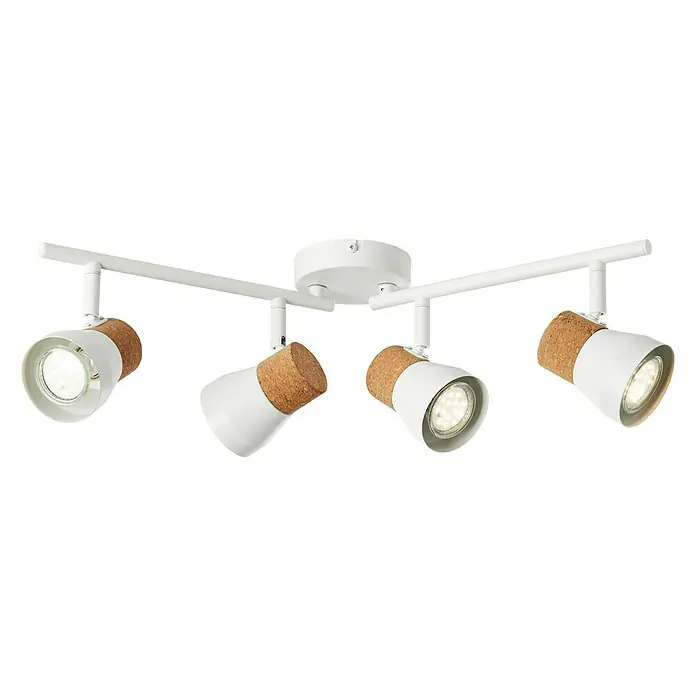 Brilliant Moka Wandstrahler - 10 W, L x B x H: 61 x 10 x 16,5 cm, Weiß, GU10, 4 Stk. - Helle, moderne Deckenleuchte mit vier Strahlern, die mit Korkelementen versehen sind. Ideal für eine stilvolle Beleuchtung.