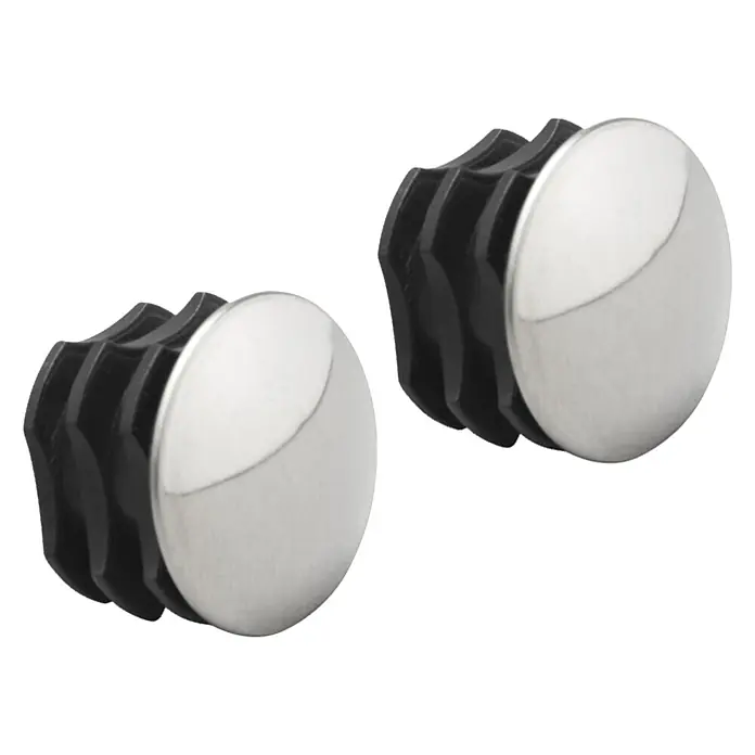 Elfa Classic by Elfa Endkappen - Silber, 2 Stk. - Zwei Endkappen mit geriffelten schwarzen Gummischäften und glänzenden silbernen Köpfen. Ideal zum Schutz und zur Verschönerung von Rohrenden.