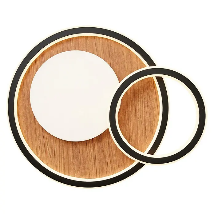 Brilliant LED-Deckenleuchte Karney - 48 W, L x B x H: 57 x 39,4 x 8 cm, Braun, Warmweiß - Moderne Wandleuchte mit Holz- und Kreiselementen, die ein warmes Licht für eine gemütliche Atmosphäre spendet. Stilvolles Design für Ihr Zuhause.