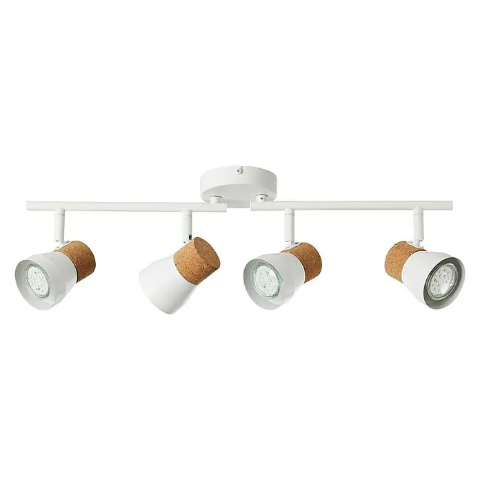 Brilliant Moka Wandstrahler - 10 W, L x B x H: 61 x 10 x 16,5 cm, Weiß, GU10, 4 Stk. - Deckenleuchte mit vier Strahlern in Weiß und Korkoptik für eine moderne und natürliche Beleuchtung im Raum.