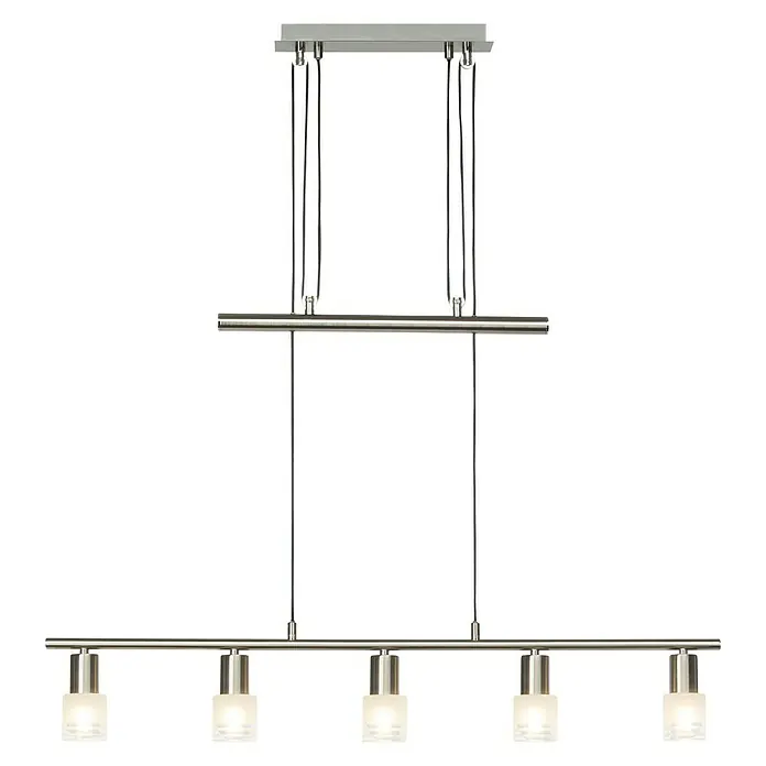 Brilliant Lea Pendelleuchte - 4 W, L x B x H: 7,5 x 90,5 x 173 cm, Eisen/Chrom, E14 - Moderne Deckenleuchte mit fünf Strahlern für eine stilvolle Beleuchtung. Die Lampe besticht durch ihr minimalistisches Design in Chromoptik.