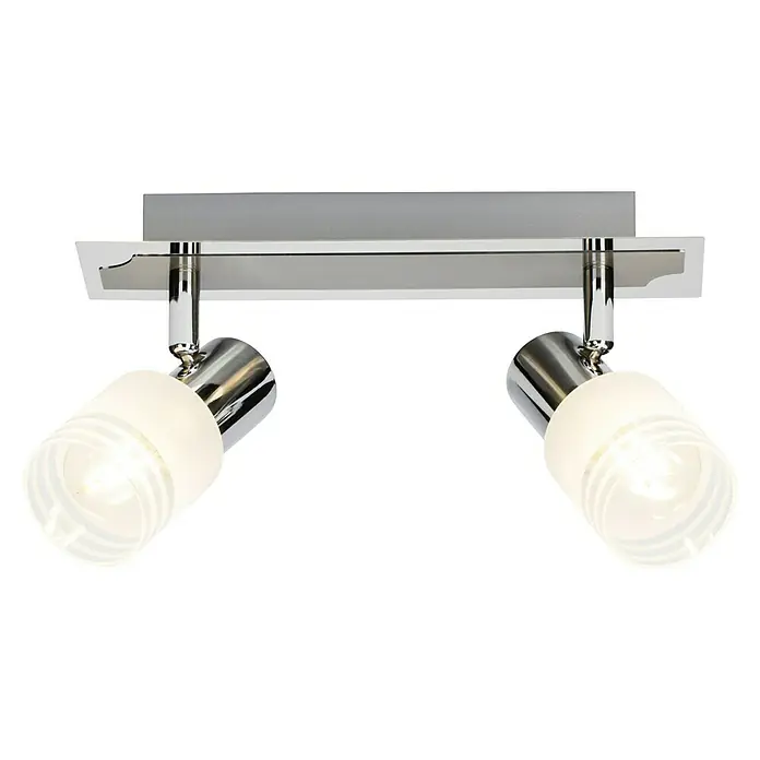 Brilliant Lea LED-Wandstrahler - 4 W, L x B x H: 7 x 34,5 x 14,5 cm, Eisen/Chrom, E14, 2 Stk. - Eine moderne Deckenleuchte mit zwei individuell ausrichtbaren Strahlern, ideal für Wohn- oder Arbeitsräume. Das Design ist schlicht und elegant.