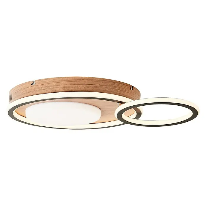 Brilliant LED-Deckenleuchte Karney - 48 W, L x B x H: 57 x 39,4 x 8 cm, Braun, Warmweiß - Diese moderne Deckenleuchte besticht durch Holzdetails und Ringdesign mit integriertem LED-Licht. Stilvoll und energieeffizient.