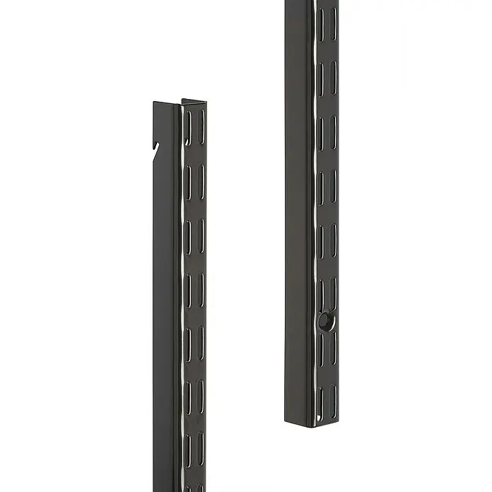 Elfa Classic by Elfa Hängeschiene - Länge: 214 cm, Passend für: Regalsystem Classic by Elfa, Zweilochsystem, Graphite - Zwei schwarze Regalschienen mit Aussparungen zur Befestigung von Regalböden für eine individuelle Aufbewahrungslösung.