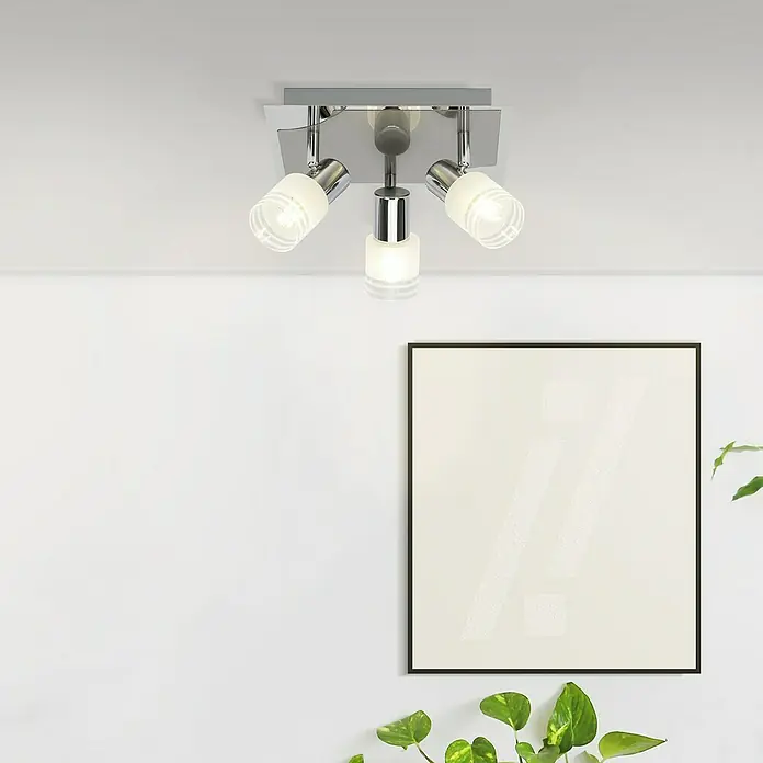 Brilliant Lea LED-Wandstrahler - 4 W, L x B x H: 30,5 x 30,5 x 14,5 cm, Eisen/Chrom, E14, 3 Stk. - Deckenleuchte mit drei Strahlern in Chrom-Optik für eine helle und moderne Beleuchtung im Raum. Ideal für Wohnzimmer oder Flur.
