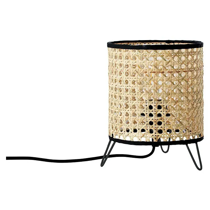 Brilliant Wiley Tischleuchte - 60 W, Schwarz, E27 - Die Tischleuchte mit Rattan-Schirm und schwarzem Gestell strahlt natürliche Eleganz aus. Ein dekoratives Lichtelement für jeden Raum.
