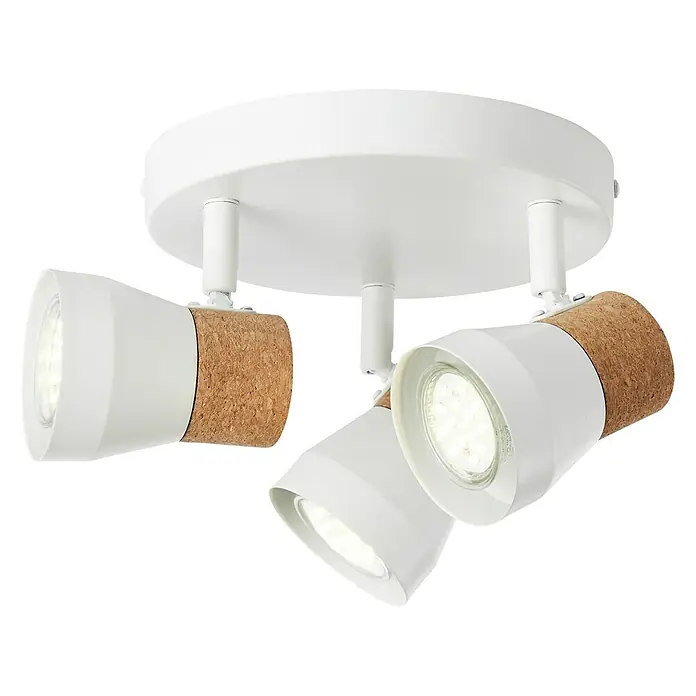 Brilliant Moka Wandstrahler - 10 W, L x B x H: 28 x 28 x 13 cm, Weiß, GU10, 3 Stk. - Dreiflammige weiße Deckenleuchte mit Korkakzenten für eine moderne und stilvolle Beleuchtung im Raum.