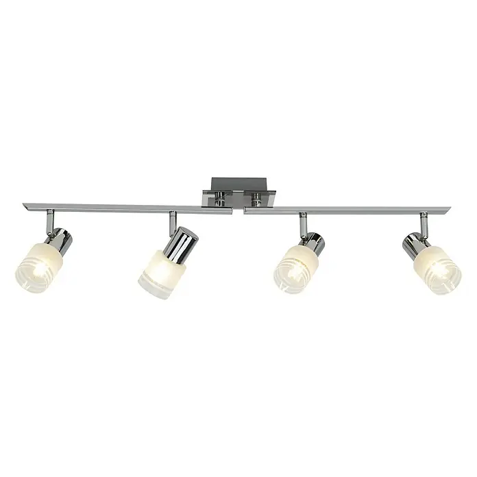 Brilliant Lea LED-Wandstrahler - 4 W, L x B x H: 17 x 79 x 17 cm, Eisen/Chrom, E14, 4 Stk. - Eine moderne Chrom-Deckenleuchte mit vier verstellbaren Strahlern, die ein helles und gerichtetes Licht bietet. Ideal für Wohn- und Geschäftsräume.