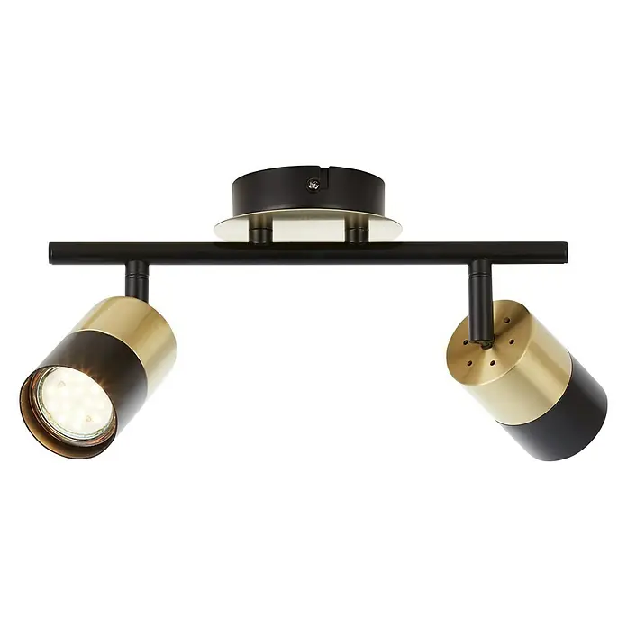 Brilliant Maribel Deckenstrahler - 5 W, L x B x H: 18 x 36 x 16,8 cm, Messing-gebürstet/Schwarz, GU10, 2 Stk. - Elegante schwarze und goldene Deckenleuchte mit zwei Strahlern, die jedem Raum einen Hauch von modernem Stil verleiht.