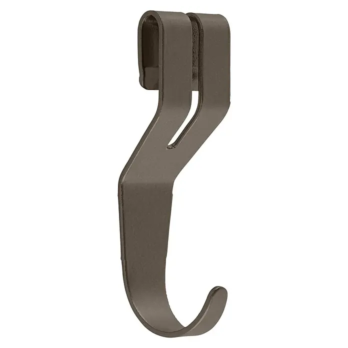 Elfa Classic by Elfa Haken - Graphite, 3 Stk., Passend für: Regalsystem Classic by Elfa - Nahaufnahme eines robusten, bronzefarbenen Gardinenhaken aus Metall, ideal für die Aufhängung von Vorhängen oder Dekorationen.