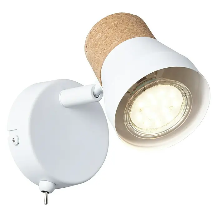 Brilliant Moka Wandstrahler - 10 W, L x B x H: 13,5 x 8 x 9 cm, Weiß, GU10, 1 Stk. - Weiße Wandleuchte mit Korkakzent. Die Lampe hat einen runden Sockel und einen verstellbaren Kopf für fokussiertes Licht, ideal für jeden Raum.