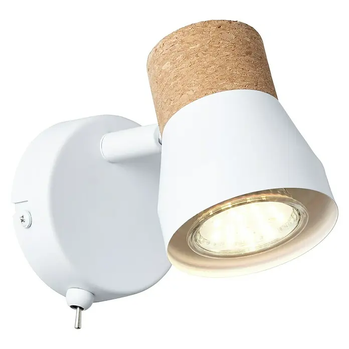 Brilliant Moka Wandstrahler - 10 W, L x B x H: 13,5 x 8 x 9 cm, Weiß, GU10, 1 Stk. - Weiße Wandleuchte mit einem zylindrischen Korkaufsatz, die ein modernes und natürliches Design vereint. Perfekt für stilvolle Innenräume.
