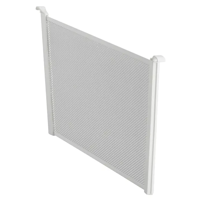Elfa Classic by Elfa Fachteiler Gitterkorb - L x H: 40 x 18 cm, Weiß - Nahaufnahme eines weißen Metall-Sicherheitsgitters. Perfekt für Babys und Haustiere, um sie vor Gefahren zu schützen.