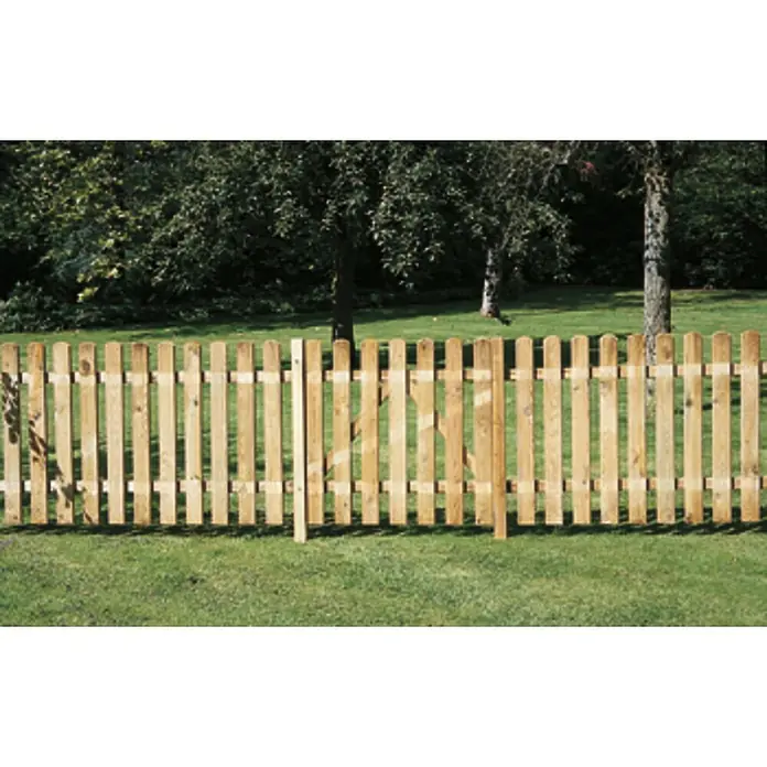Cerland Valla de madera Mustang - L x Al: 180 x 80 cm, Natural - Una valla de madera natural con estacas y arco redondo, ideal para cercar jardines y como elemento decorativo en exteriores.